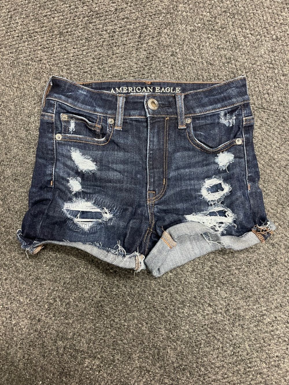 American Eagle Shorts Hi Rise Shortie denim cut off size 2 distressed micro mini